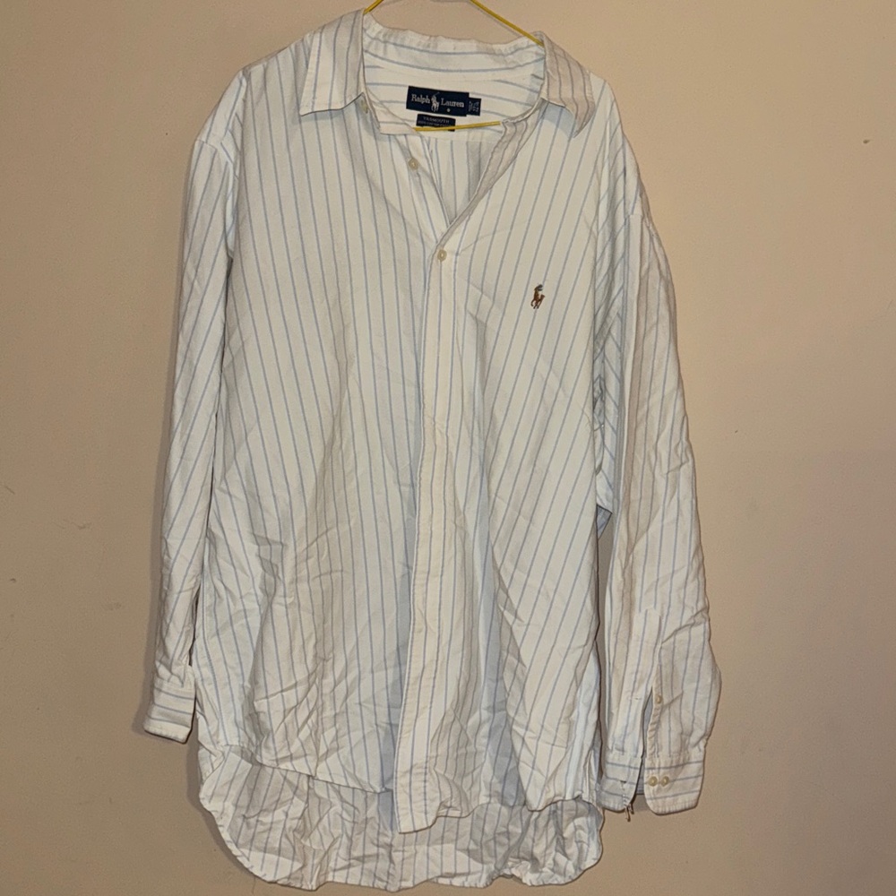 Polo by Ralph Lauren Men's Blue Striped Button Down Shirt 17 1/2 Y2K